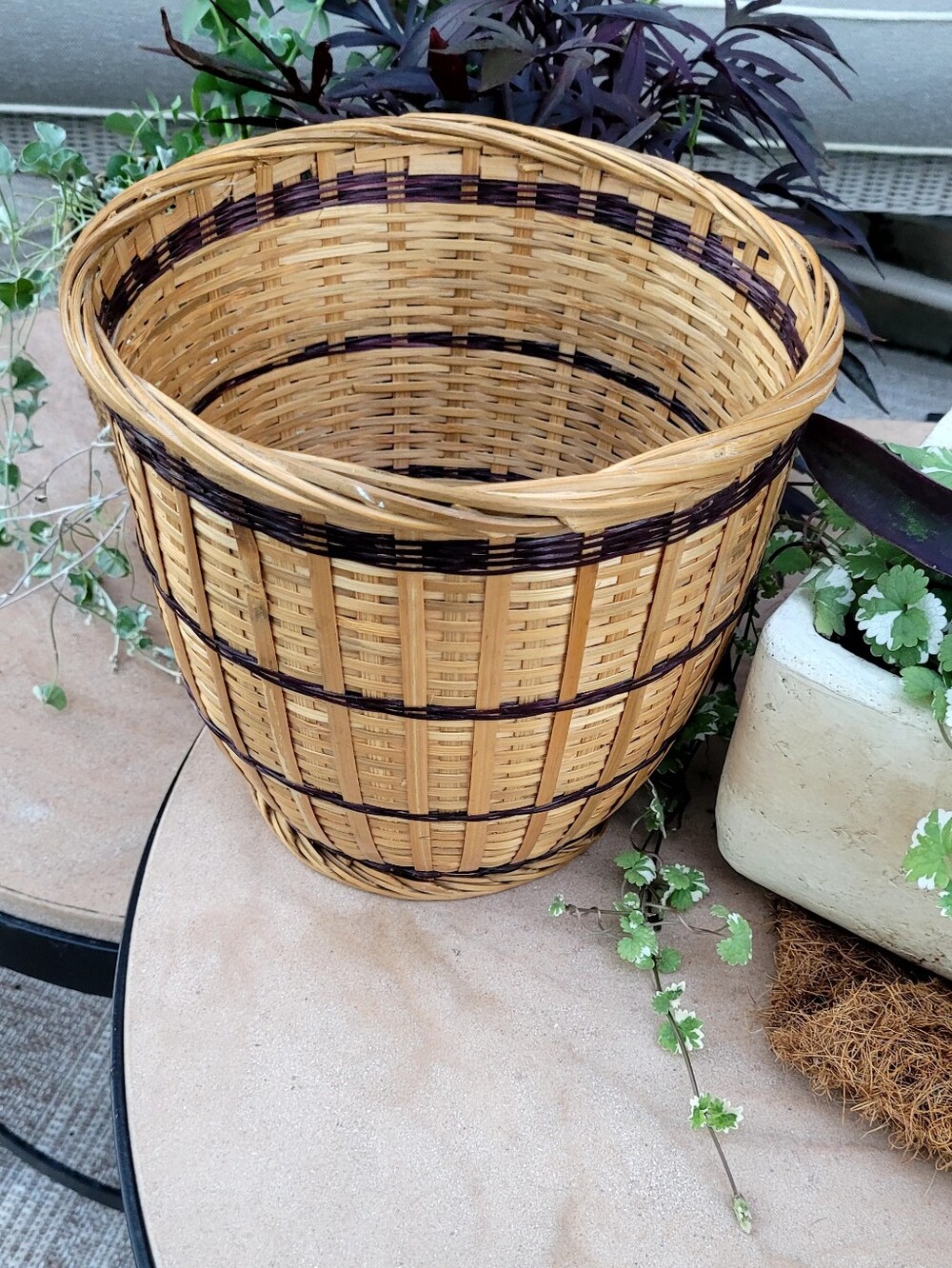 Woven Natural and Dark Brown Decorative Basket